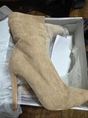 Olivia Ferguson Taupe Suede Ankle Booties